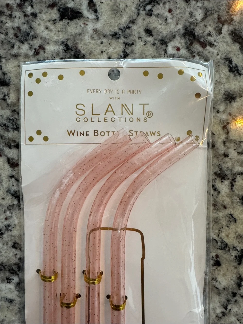 Glass Wine Bottle Straws - Rose Gold Glitter (Set of 4)